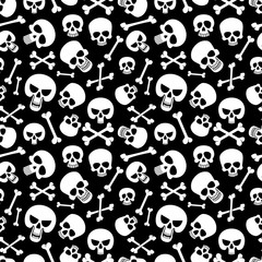 Bones and skulls seamless pattern background for fashion, halloween, piracy. Vector illustration