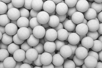3d rendering of many white volleyball balls lying in an endless pile as seen from above.