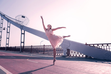 Masterful dancer. Nice skilled woman standing on one leg while performing a dance © Viacheslav Yakobchuk