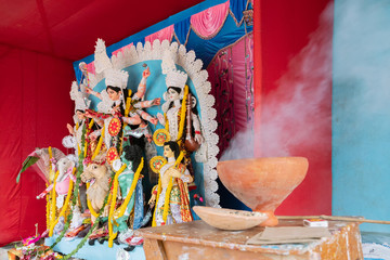 Holy smoke - Durga idol at Puja Pandal, Durga Puja festival
