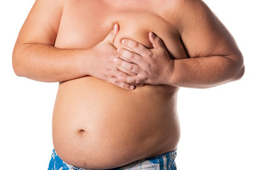 Fat man with big belly. Health problems