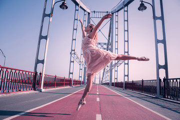Graceful movements. Nice young woman flying in the air while performing a dance © Viacheslav Yakobchuk