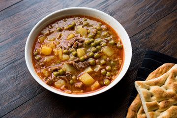 Turkish Food Meaty Green Pea Stew / Stewed Meat Etli Bezelye.