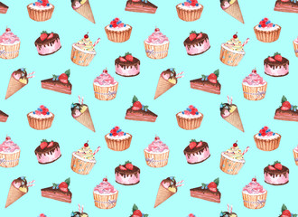watercolor seamless pattern of confectionery