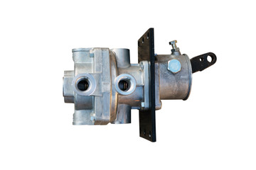 Brake main crane with lever truck isolated on white background. New spare parts.