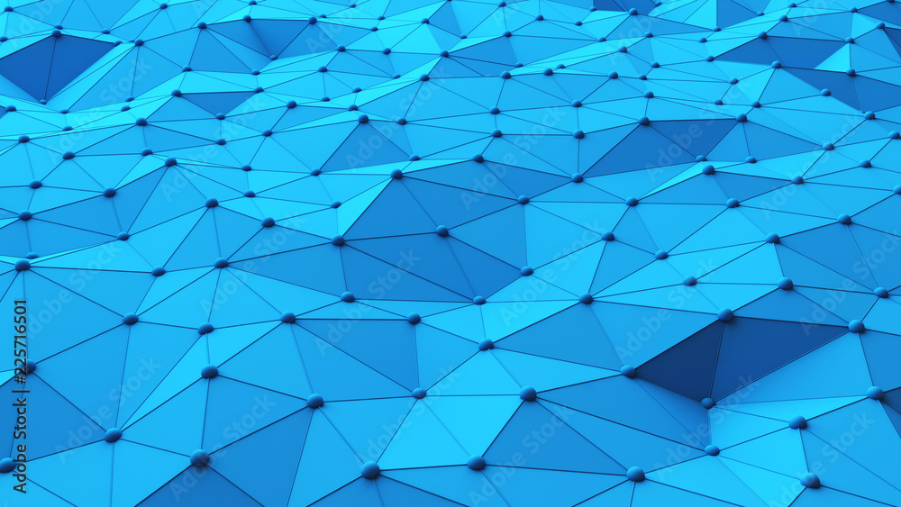 Poster blue structure of network connection triangle in digital computer technology concept, texture patter