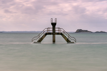 French landscape - Bretagne. Sea water swimming pool at the beach of Saint-Malo.