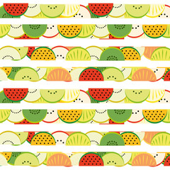 Pattern of slices of watermelon, apple, kiwi, orange, tangerine, melon - sweet urashenie