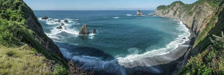 Tropical islands and beach panoramic in Melaque Mexico for holiday vacation background concept