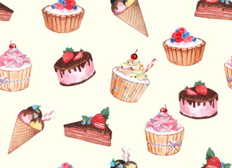 watercolor seamless pattern of confectionery