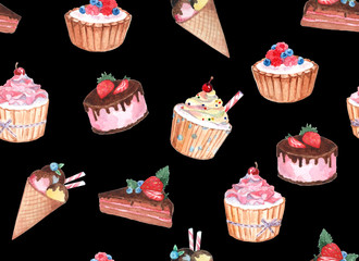 watercolor seamless pattern of confectionery