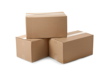 Cardboard boxes on white background. Mockup for design
