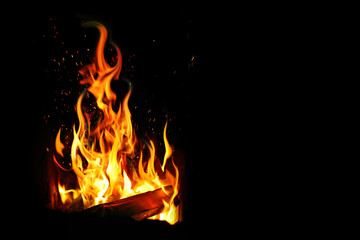 burning log and fire