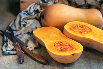 Pumpkin cut in half.