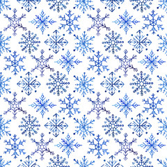 Seamless pattern with watercolor snowflakes.