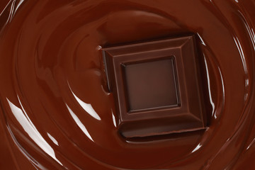 Melted chocolate dripping with chocolate bar