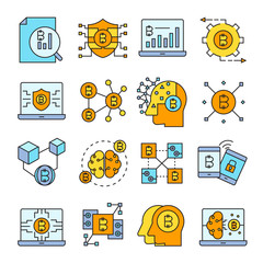 cryptocurrency and bitcoin icons, color theme