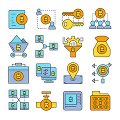 cryptocurrency and bitcoin icons, color theme