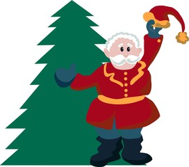kind and beautiful Santa Claus in red waving his hand with the new year