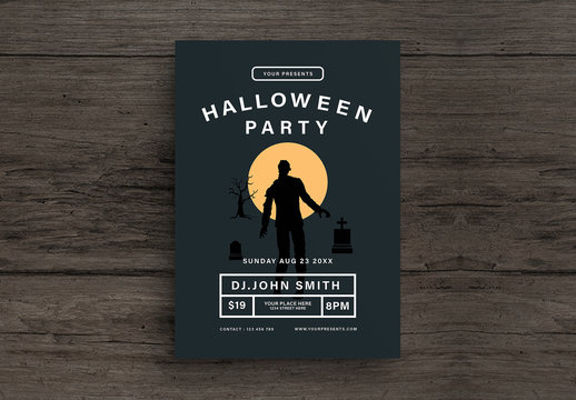 Halloween Party Flyer Layout with Zombie Illustration