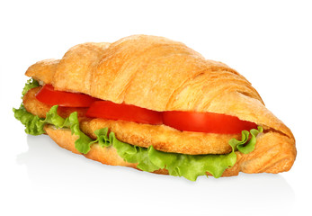 Big croissant with vegetables and chicken meat