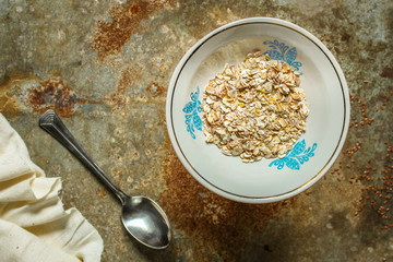 oatmeal in a plate. top view.
