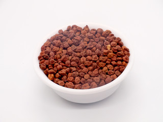 Black chana (chickpea) in Bowl,Close up of Black chana(chickpea, garbanzo bean) on Wooden background,Black chana (chickpea) in melamine bowl,Black Chick Pea or Kala Chana isolated on White Background