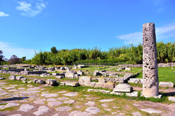 Paestum capaccio Italy The ancient ruins of remains of religious buildings of the ancient Greek...