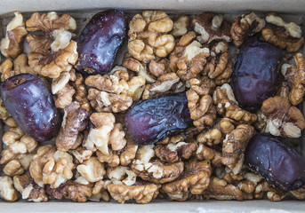Beautiful nuts and dates in the box