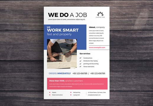 Business Flyer Layout with Red and Blue Accents