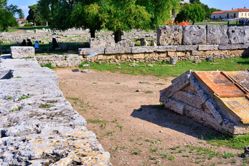 Paestum capaccio Italy The ancient ruins of remains of religious buildings of the ancient Greek...