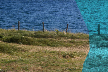 Partly coloured lake and land