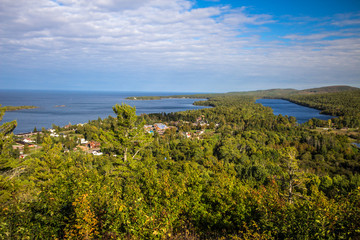 Copper Harbor Michigan. View from Brockway Mountain Scenic Drive of the Copper Harbor in the Upper Peninsula. Located on the shore of Lake Superior,  it is the northern most city in Michigan