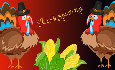 Happy thanksgiving card celebration banner design cartoon autumn greeting harvest season holiday brochure vector illustration