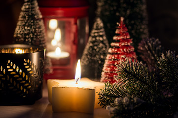 Christmas arrangement of New Year's decor in a festive evening