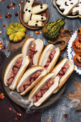 funny halloween food on a rustic table