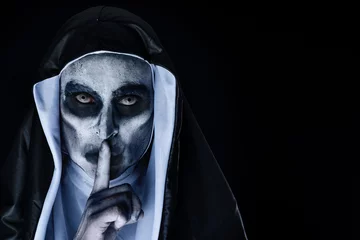 Fotobehang frightening evil nun asking for silence © nito