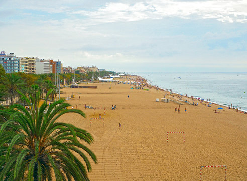 Beach of town Calella, part of the Costa Brava destination in Catalonia, near Barcelona, Spain.