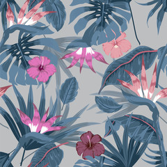 vector seamless beautiful artistic bright tropical pattern with exotic forest.