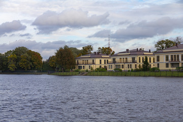 Modern dwelling house in autumn in St. Petersburg, Russia.	