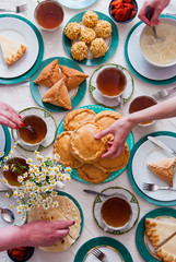 Traditional Tatar pastry - belesh, elesh, echpochmak, Chak-Chak, kystybyi, smetannik