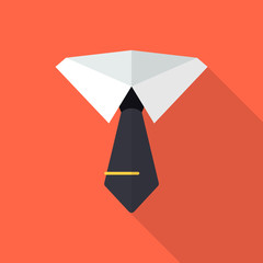 Necktie flat icon with long shadow isolated on orange background. Simple tie sign symbol in flat style. Suit Vector Element Can Be Used For Necktie, Shirt, Suit Design Concept.