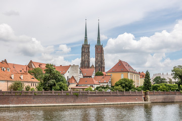 City Wrocław river and church