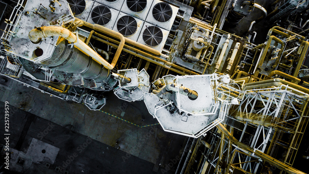 Wall mural oil refinery from above