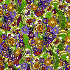 Floral colorful background. Seamless texture with flowers and gr