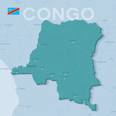 Verctor Map of cities and roads in Democratic Republic of Congo.