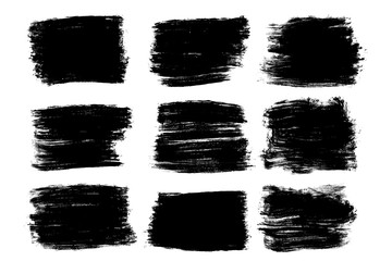 Vector set of hand drawn brush strokes, stains for backdrops. Grayscale design elements set. Artistic rectangular hand drawn backgrounds. Brush stroke collection.