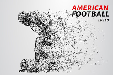 American football from points and circles. Football player sets the ball to hit.