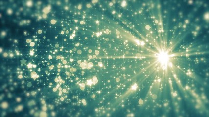 Space neon background with particles. Space gold dust with stars. Sunlight of beams and gloss of particles galaxies. Seamless loop.