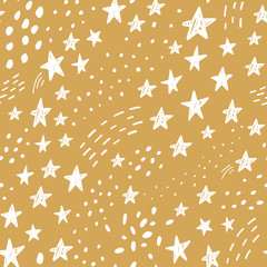 Hand drawn cute kids abstract seamless pattern. Stars space simple background